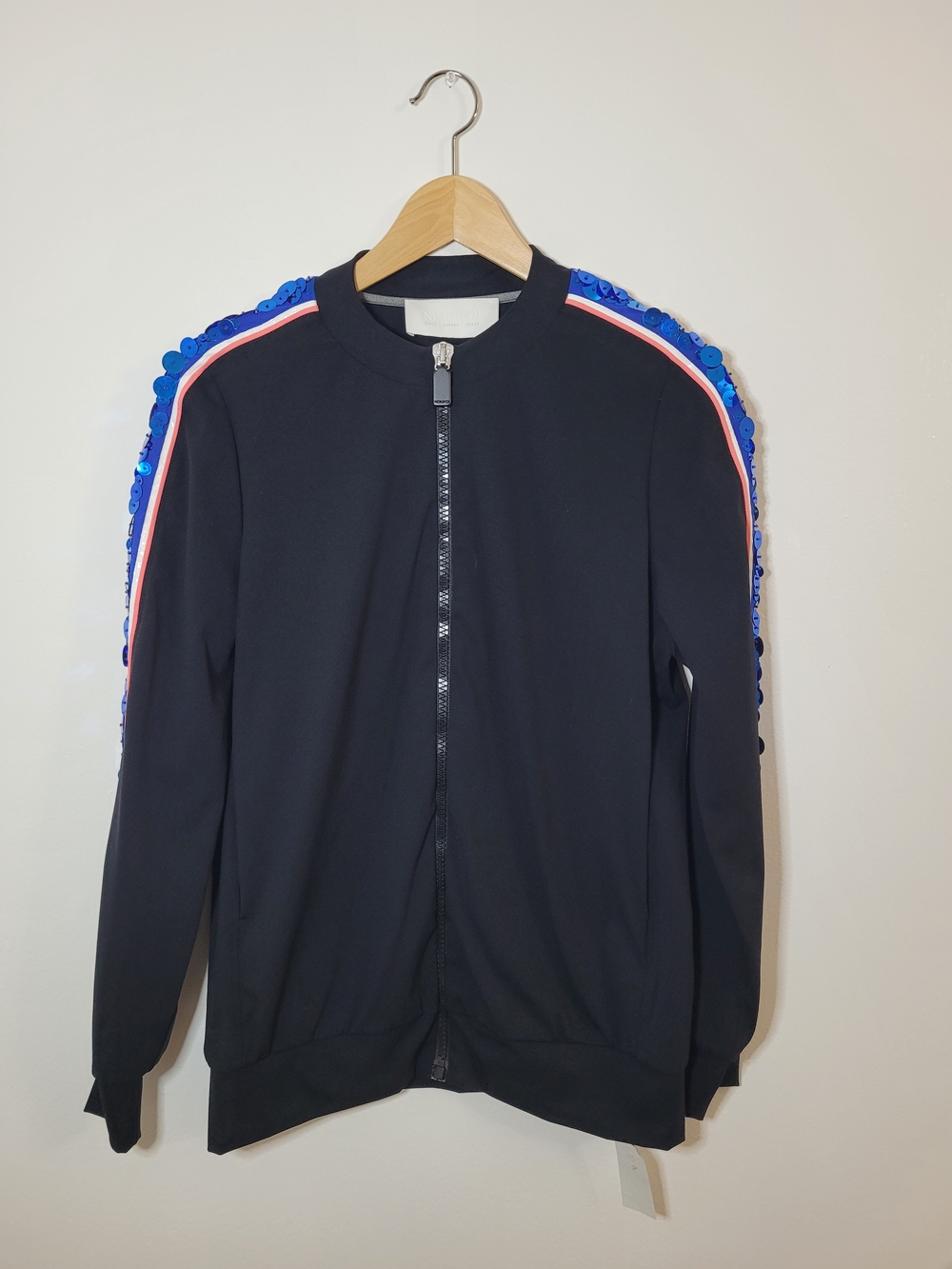No Ka'Oi Full Zip Jacket Black Blue Sequin Stripe Size Small BNWT